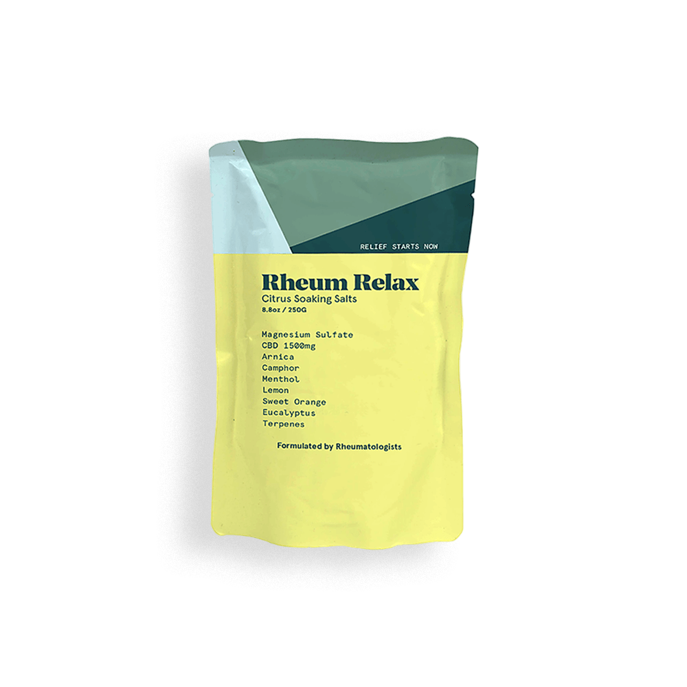 Packaging of Rheum Relax Citrus Soaking Salts on a white background